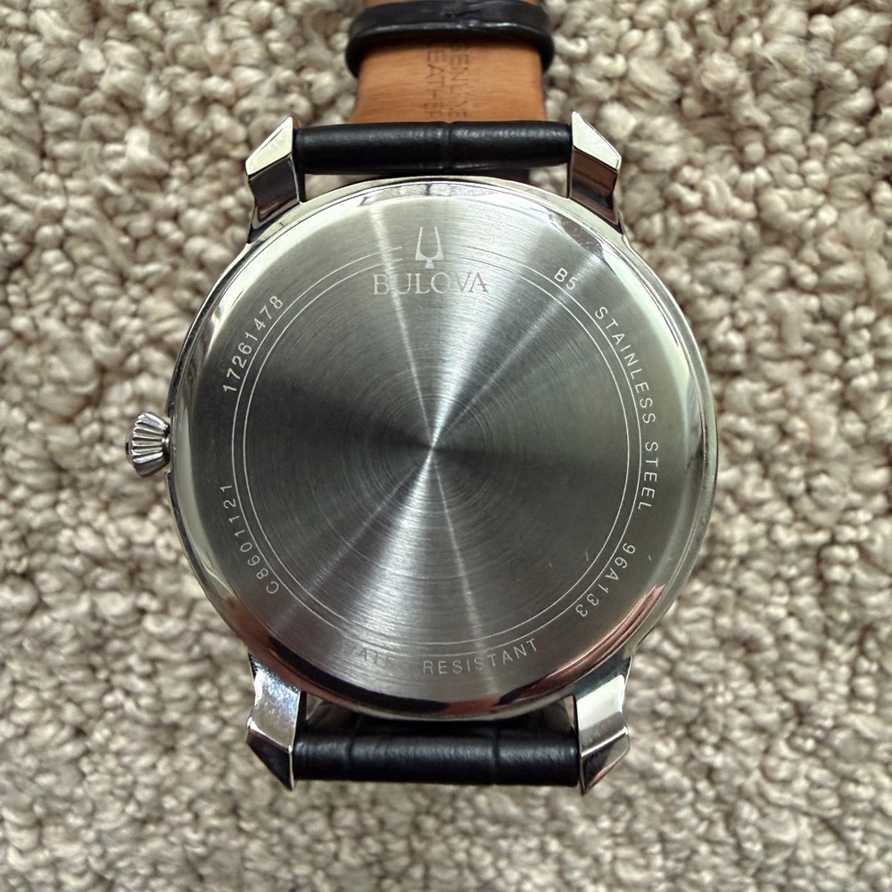 Bulova Silver and Black Class Leather Strap Watch - 96A133 - Picture 4 of 9